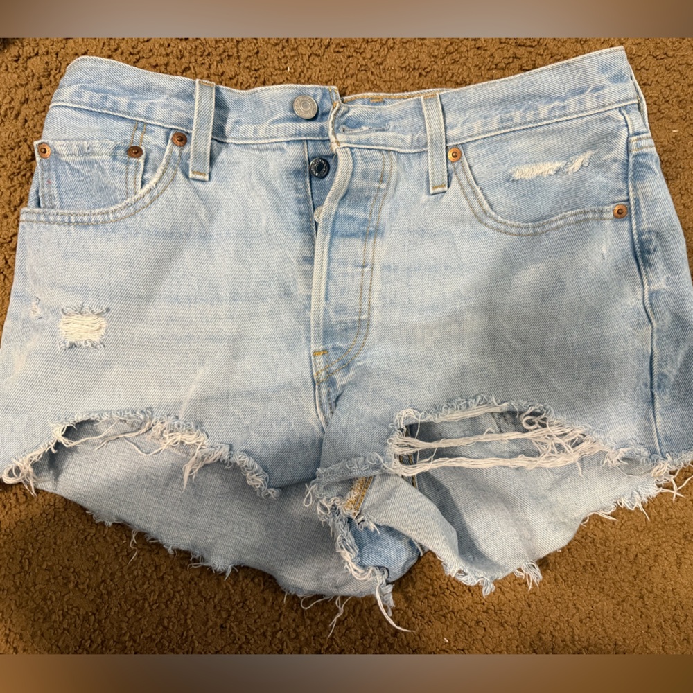 Levi's 501 Light Wash Frayed Jean Shorts
